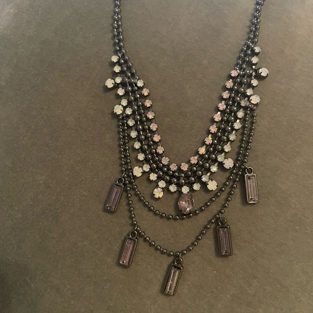 American Eagle faux diamond brushed metal necklace